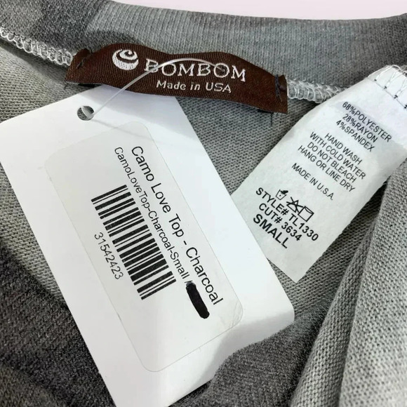 Bombom New Camouflage Long Sleeves Tunic T Shirt Knit Tops Size S Charcoal Gray - Picture 14 of 16